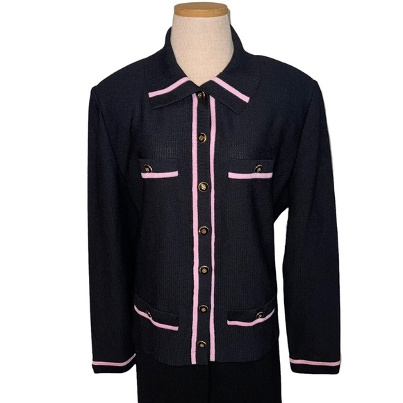 NWT St. John Collection by Mary Grey Black Button Down Jacket Women Size L - Picture 1 of 7